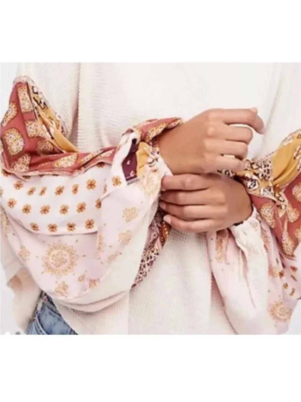 Free People We The Free Boho Blossom Balloon Sleeve Thermal Top Medium Boho